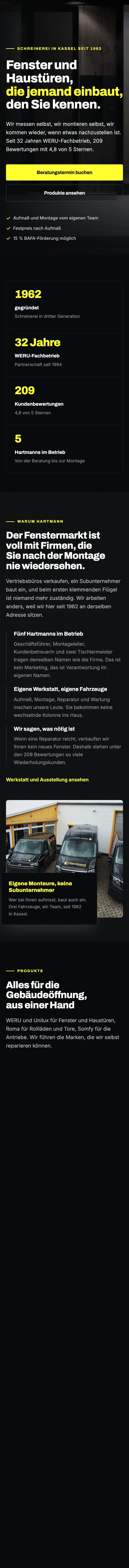 Startseite der von Scaleee gebauten Website der Schreinerei Hartmann aus Kassel